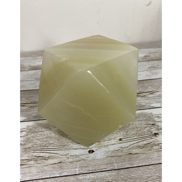 Onyx Paperweight Geometrical Tetradecagon Natural White Cream Brown Marbling Vtg - Picture 4 of 13